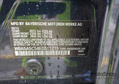 2014 BMW 528I z USA, uszkodzony, nr VIN WBA5A5C54ED511215